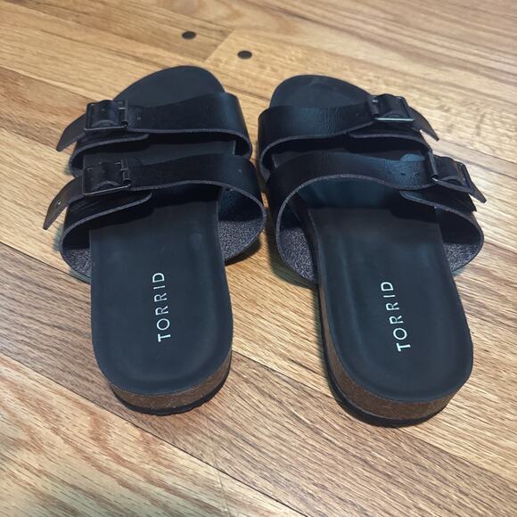 Torrid Black Slip On Adjustable Band Open Toe Slide Sandals Size 8** - Picture 2 of 12
